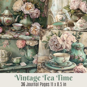 Vintage Tea Junk Journal Pages Vintage Tea Printables Teacups Digital Papers Antique Tea Set Ephemera Shabby Chic Scrapbooking Supplies