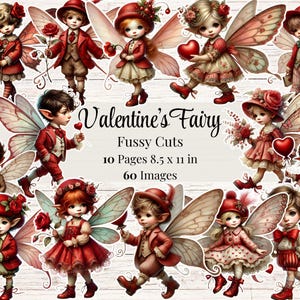 Vintage Valentine Fairy Kieskeurig Cuts Stickers Fairy Printables Junk Journal Plakboek Benodigdheden Kaarten Maken Ephemera Digitale Fee Uitgesneden ATC