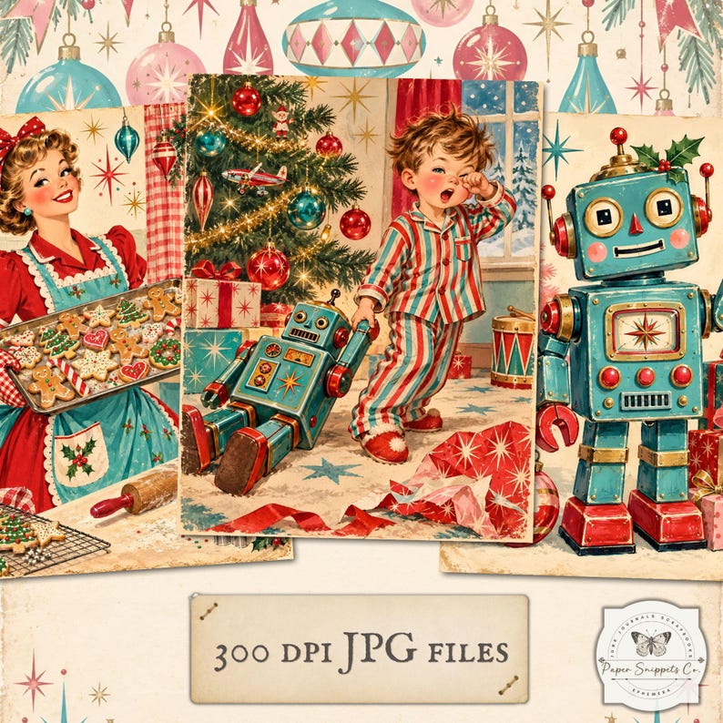 Retro Christmas Junk Journal Kit, 88 Mid Century Christmas Printable ...