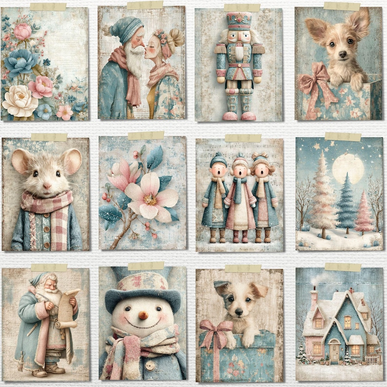 Pastel Christmas Junk Journal Kit – Shabby Chic Winter Ephemera ...