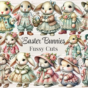 Pasen Kieskeurig Stickers Paashaas Printables Grillige Junk Journal Bunny Knipsels Plakboek Benodigdheden Digitale ATC-kaarten Lente Efemere
