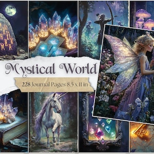 Pages du journal indésirable du monde mystique Witchy en papier numérique Scrapbooking céleste fantastique à imprimer Journal enchanté éphémères Kit digi magique