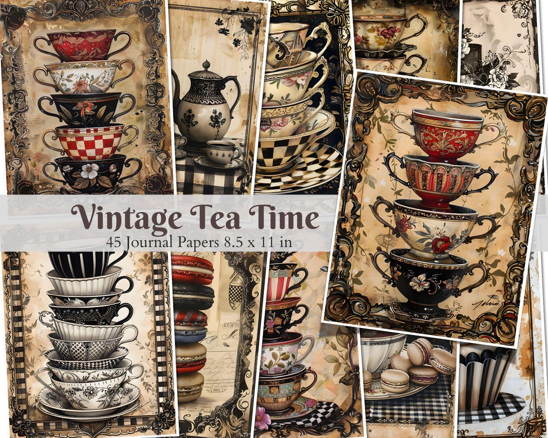 Vintage Tea Party Junk Journal Pages: Shabby Chic Ephemera (digital ...