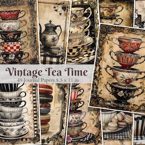 Vintage Tea Junk Journal Pages imprimables éphémères de thé victorien pour la journalisation indésirable et le scrapbooking Shabby Chic tasses à thé en téléchargement numérique
