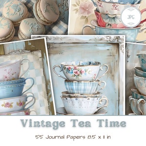Vintage Tea Junk Journal Pages, Retro Teapot Printable Scrapbook Kit, Antique Tea Party Digital Papers, Afternoon Tea Ephemera Victorian Tea
