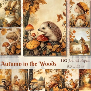 Vintage automne Junk Journal Pages automne scrapbooking imprimables Woodland Ephemera Nature Junk Journal Kit téléchargement numérique arrière-plans bois