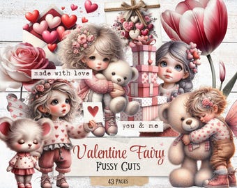 Valentine Fairy Fussy Cuts: Vintage Romantic Ephemera, Junk Journal Printables (Digital Download)