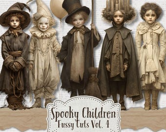 Spooky Halloween Kids Fussy Cuts: Vintage Ephemera (Digital Download)