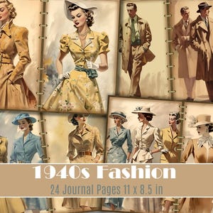Vintage 40s Fashion Printable Junk Journal Pages Retro 1940s Fashion Scrapbook Supplies Digital Papers Collage Sheets Fashion Show Ephemera