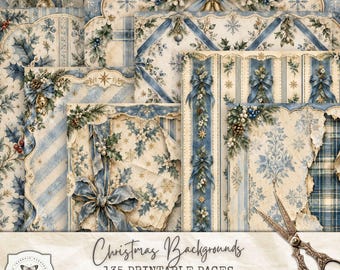Vintage Christmas Background Papers, 135 Printable Junk Journal Pages, Christmas Digital Paper, Victorian Scrapbook