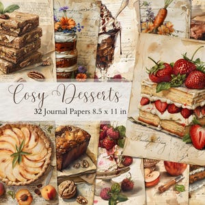 Vintage Cosy Desserts Junk Journal Pages Livro de receitas para impressão Bolo Junk Journal Culinária Ephemera Foodie Scrapbooking Supplies Baking Digitals