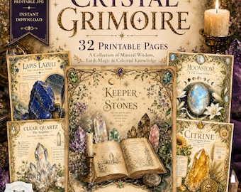 Crystal Grimoire Junk Journal Pages, Printable Book of Shadows, Witchy Scrapbook Ephemera, Gemstone Magic Digital Download