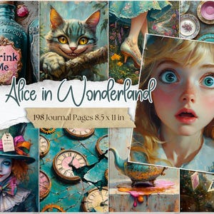 Alice in Wonderland Junk Journal Pages Wonderland Digital Papers Alice Printable Mad Hatter Ephemera Fantasy Scrapbooking Alice Adventures