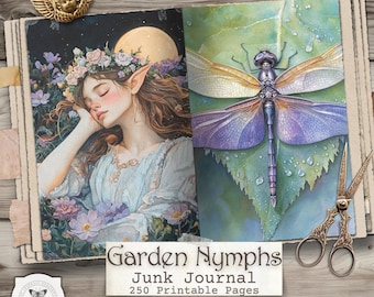 Páginas de diario basura de Ninfa de Jardín: Papeles imprimibles de Bosque Fantástico, Efímeras de Hadas del Bosque, Descarga Digital