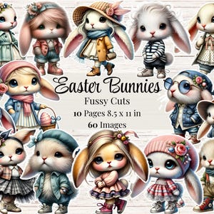 Cortes Fussy de Páscoa Clipart Imprimíveis de Coelhinho da Páscoa Diário de Junk Caprichoso Recortes de Coelhinho Suprimentos para Scrapbook Cartões ATC Digitais Coisas Efêmeras da Primavera