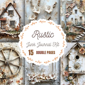 Pagine di diario rustico in stile rustico, album di ritagli vintage, carta digitale, materiale per sfondo fattoria, materiale stampabile, kit per decoupage, legno invecchiato