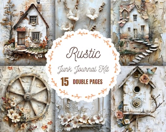 Rustic Junk Journal Pages Rustic Style Scrapbook Vintage Digital Paper Supplies Farmhouse Background Printables Decoupage Kit Weathered Wood