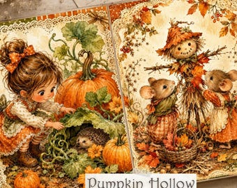 Pumpkin Junk Journal Pages, Printable Fall Journal Kit, Vintage Pumpkin Scrapbook Paper, Cozy Autumn Digital Download