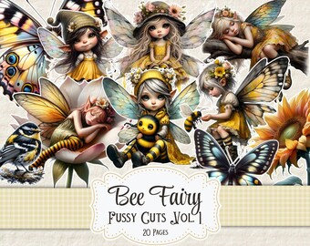 Bee Fairy Fussy Cuts: Whimsical Ephemera for Junk Journals (Digital Download)