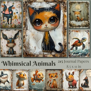 Whimsical Animals Junk Journal Pages Whimsical Printables Quirky Animals Scrapbooking Supplies Fun Animal Ephemera Playful Digital Prints