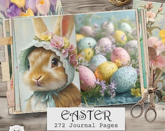 Vintage Easter Junk Journal Pages – Floral Spring Ephemera, Retro Bunny Printables (Digital Download)