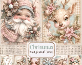 Pastel Christmas Junk Journal Pages | Watercolor Ephemera (Digital Download)