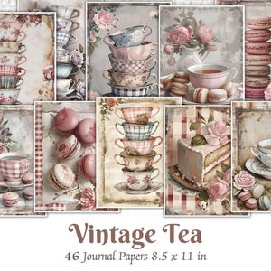 Vintage Tea Party dagboekpagina's afdrukbare Victoriaanse theetijd kortstondige voor junk journaling en scrapbooking Shabby chique thee digitale download