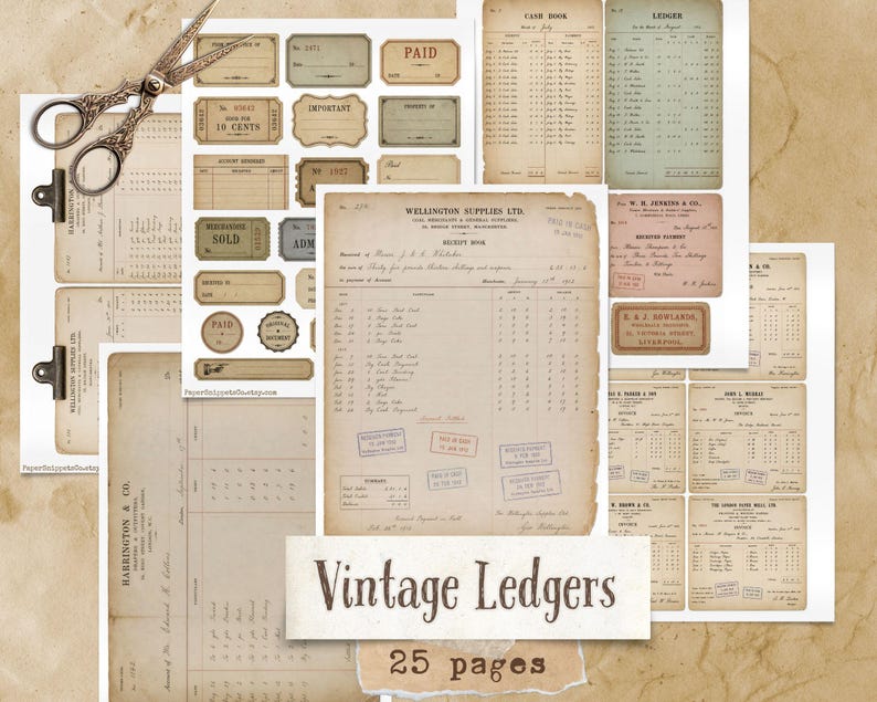 Vintage Ledger Printable Pages – Antique Accounting Ephemera Sheets for ...