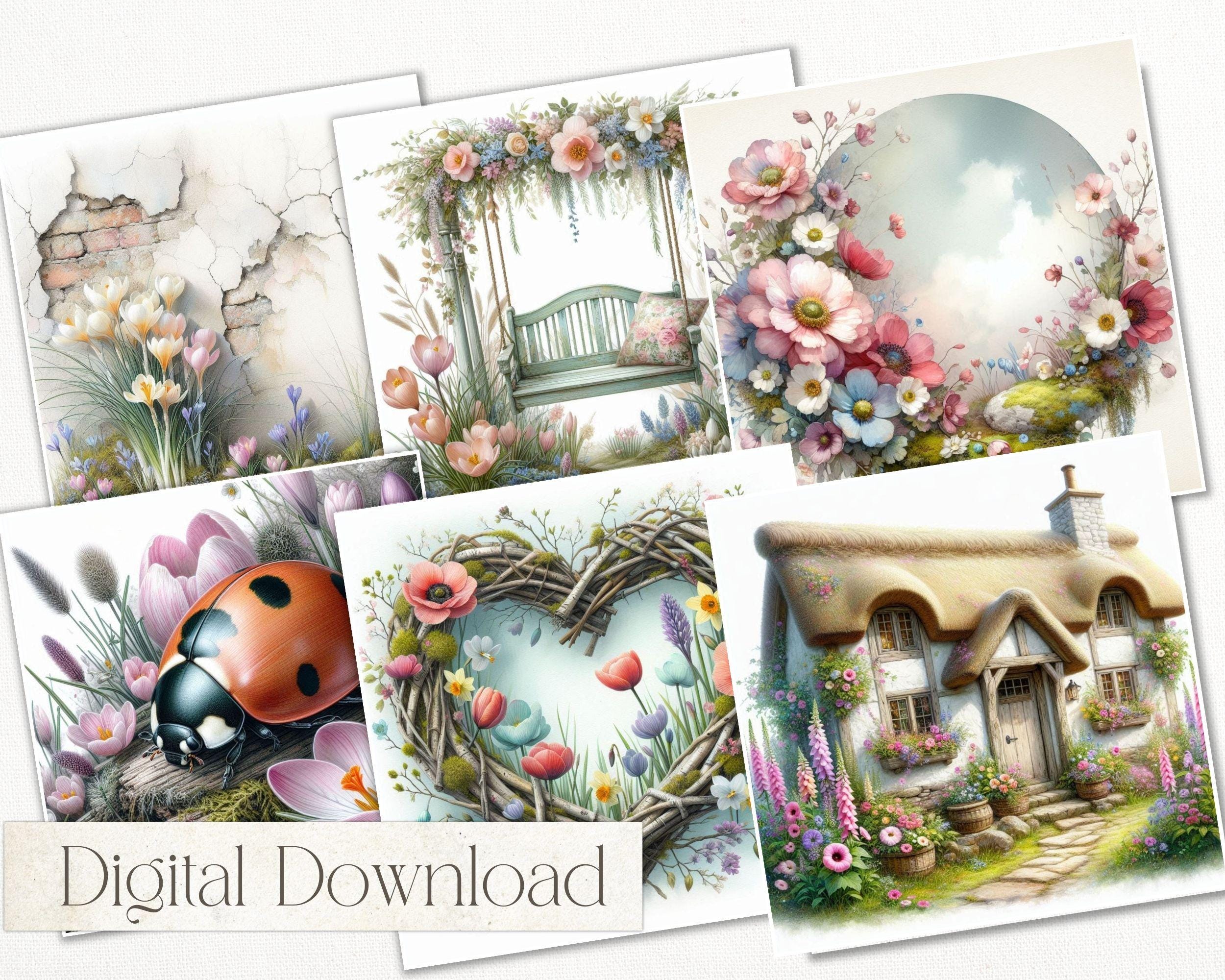 Spring Junk Journal Backgrounds – Cottagecore Spring Printable Papers ...