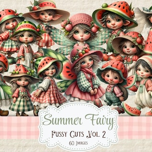 Fée de l'été coupes pointilleuses Fée pastèque Journal imprimable indésirable lunatique fée rose Scrapbooking fournitures féerique fabrication de cartes éphémères de fées numériques