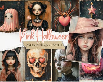 Rosa Halloween Junk Journal Kit, Gothic Halloween druckbare Seiten, gruselige Ephemera (Digitaler Download)