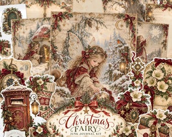 Christmas Fairy Junk Journal Kit, Vintage Fairy Journal Pages, Winter Ephemera, Victorian Christmas Printable, Digital Download
