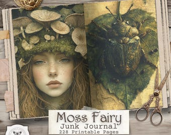 Páginas de diario basura de bosque de musgo: efímeras imprimibles de hadas del bosque encantado, scrapbooking de naturaleza, descarga digital