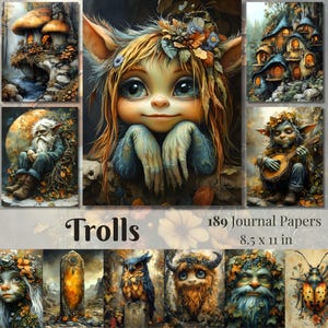 Pages de journal indésirable trolls imprimables trolls fantastiques forêt enchantée fournitures de scrapbooking éphémères fantastiques troll lunatique téléchargement numérique