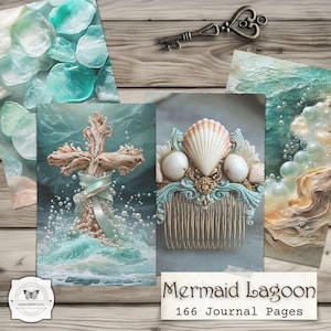 Mermaid Lagoon Junk Journal Pages – afdrukbare ephemera oceaan, onderwaterfantasie, kustscrapbooking (digitale download) afbeelding 3