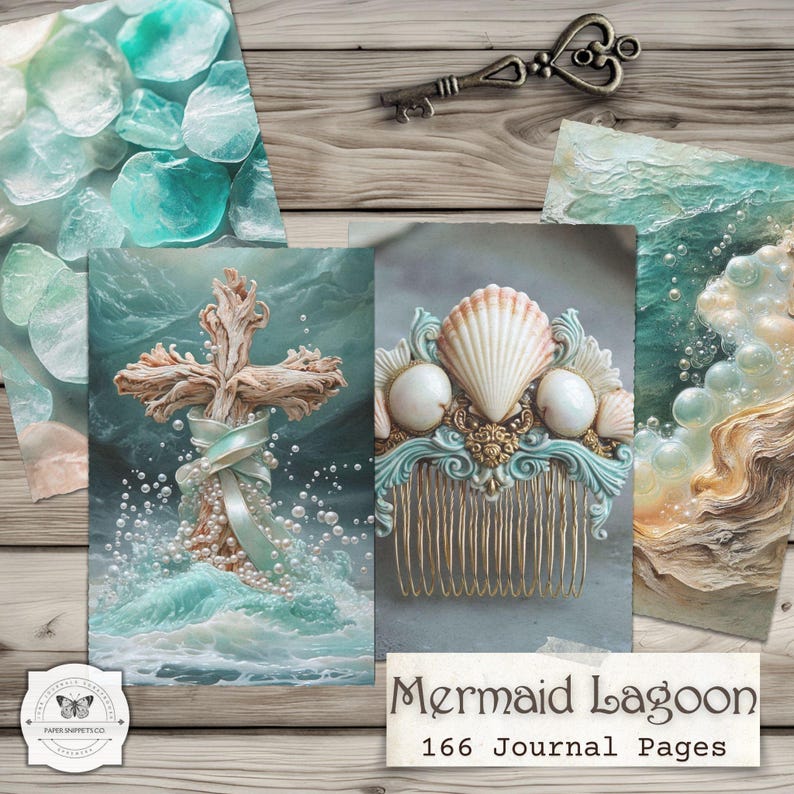 Mermaid Lagoon Junk Journal Pages – afdrukbare ephemera oceaan, onderwaterfantasie, kustscrapbooking (digitale download) afbeelding 3