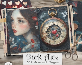 Páginas de diario basura de Alicia en el País de las Maravillas: Álbum de recortes de fantasía gótica, efímera imprimible, descarga digital