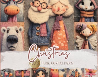 Christmas Junk Journal Pages – Whimsical Holiday Printable Ephemera, Festive Scrapbooking Supplies, Digital Download
