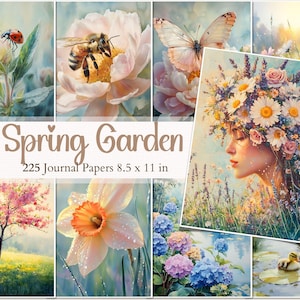 Lentetuin ongewenste dagboekpagina's vintage botanische printables lente scrapbooking lente digitale papers bloemen ephemera lente collageblad