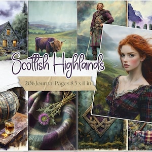 Highlands Junk Journal Pages vintage imprimables écossais Scrapbooking celtique papiers numériques Tartan Ephemera Ecosse Junk Journal Kit