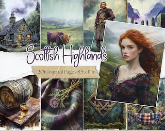 Highlands Junk Journal Pages Vintage Scottish Printables Celtic Scrapbooking Digital Papers Tartan Ephemera Scotland Junk Journal Kit