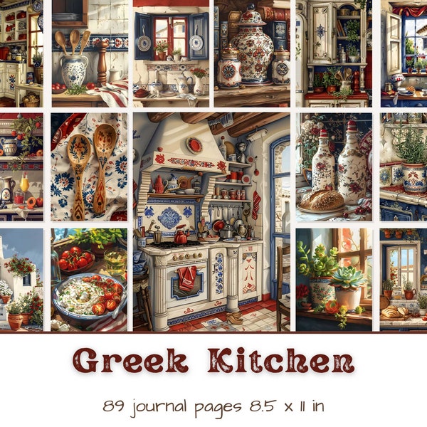 Greek Kitchen Printable Pages, Junk Journal Kit, Scrapbook Kit, Digital Paper Pack, Big Bundle, Printable Ephemera, Mediterranean, Hellenic