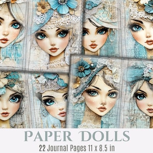 Paper Dolls Junk Journal Pages Vintage Dolls Digital Papers Dolls Printables Vintage Scrapbooking Whimsical Collage Paper Doll Ephemera