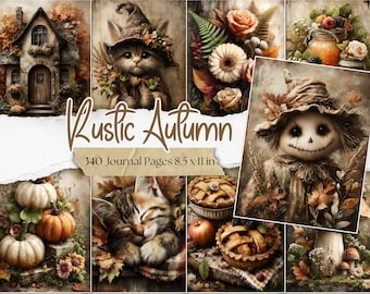 Páginas rústicas de diario otoñal: Kit imprimible de scrapbooking cottagecore (descarga digital)