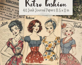 Retro Fashion Junk Journal Pages: Printable Vintage 50s Ephemera, 1950s Scrapbooking Papers (Digital Download)