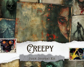 Creepy Junk Journal Kit: Vintage Horror Ephemera, Gothic Scrapbook (Digital Download