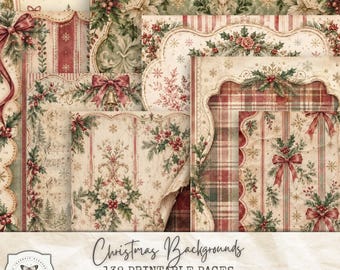 Vintage Christmas Background Papers, 132 Printable Junk Journal Pages, Christmas Digital Paper, Victorian Scrapbook