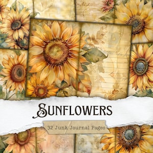 Vintage Sunflower Junk Journal Pages Sunflowers Printables Botanical Scrapbooking Supplies Digital Collage Sheets Vintage Floral Ephemera