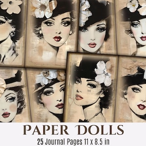 Paper Dolls Junk Journal Pages Vintage Dolls Digital Papers Dolls Printables Whimsical Scrapbooking Dolls Collage Sheets Paper Lady Ephemera