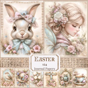 Pages de journal de Pâques vintage Imprimables de Pâques Fournitures de scrapbooking de printemps Papiers numériques de Pâques Lapin de Pâques éphémères Collage de printemps